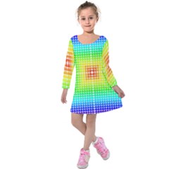 Square Rainbow Pattern Box Kids  Long Sleeve Velvet Dress by BangZart