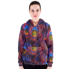 Pretty Peacock Feather Women s Zipper Hoodie by BangZart