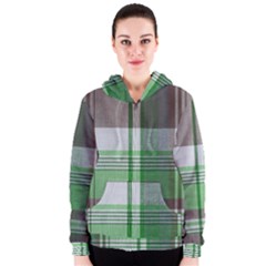 Plaid Fabric Texture Brown And Green Women s Zipper Hoodie by BangZart