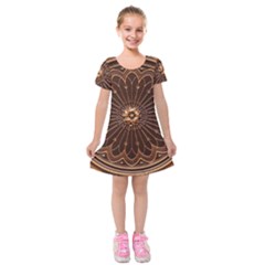 Decorative Antique Gold Kids  Short Sleeve Velvet Dress by BangZart