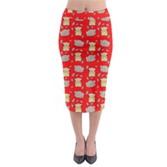 Cute Hamster Pattern Red Background Midi Pencil Skirt by BangZart