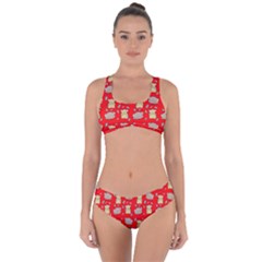 Cute Hamster Pattern Red Background Criss Cross Bikini Set