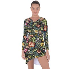 Bohemia Floral Pattern Asymmetric Cut-out Shift Dress