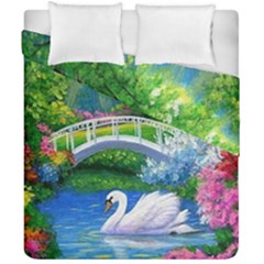 Swan Bird Spring Flowers Trees Lake Pond Landscape Original Aceo Painting Art Duvet Cover Double Side (california King Size) by BangZart