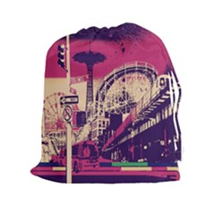 Pink City Retro Vintage Futurism Art Drawstring Pouches (xxl)