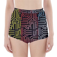 Circuit Board Seamless Patterns Set High-waisted Bikini Bottoms