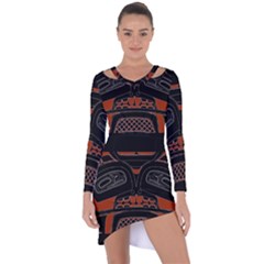 Traditional Northwest Coast Native Art Asymmetric Cut-out Shift Dress