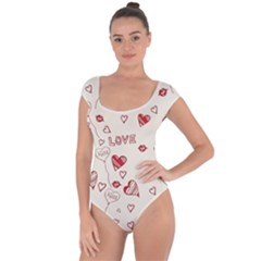 Pattern Hearts Kiss Love Lips Art Vector Short Sleeve Leotard  by BangZart