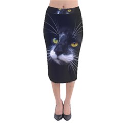 Face Black Cat Velvet Midi Pencil Skirt