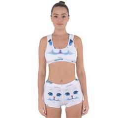 Cute White Cat Blue Eyes Face Racerback Boyleg Bikini Set by BangZart