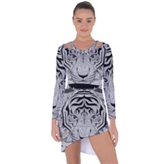 Tiger Head Asymmetric Cut-out Shift Dress