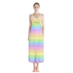 Cute Pastel Rainbow Stripes Button Up Chiffon Maxi Dress by BangZart