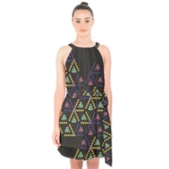 Triangle Shapes                       Halter Collar Waist Tie Chiffon Dress