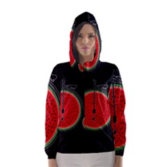 Watermelon Bicycle  Hooded Wind Breaker (women) by Valentinaart