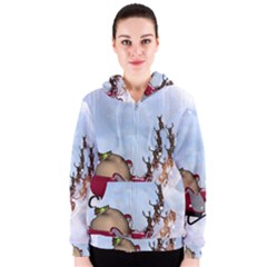 Christmas, Santa Claus With Reindeer Women s Zipper Hoodie by FantasyWorld7