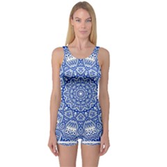 Blue Mandala Art Pattern One Piece Boyleg Swimsuit