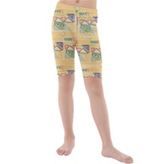 Hand Drawn Ethinc Pattern Background Kids  Mid Length Swim Shorts