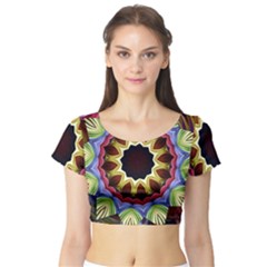 Love Energy Mandala Short Sleeve Crop Top (tight Fit) by designworld65