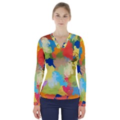 Summer Feeling Splash V-neck Long Sleeve Top