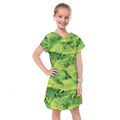 Green Springtime Leafs Kids  Drop Waist Dress