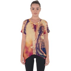 Fantasy Art Painting Magic Woman  Cut Out Side Drop Tee