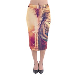 Fantasy Art Painting Magic Woman  Velvet Midi Pencil Skirt by paulaoliveiradesign