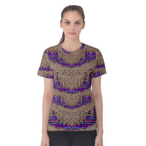 Pearl Lace And Smiles In Peacock Style Women s Cotton Tee by pepitasart