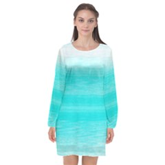 Ombre Long Sleeve Chiffon Shift Dress 