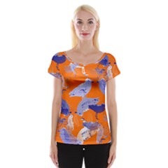 Seagull Gulls Coastal Bird Bird Cap Sleeve Tops by Nexatart