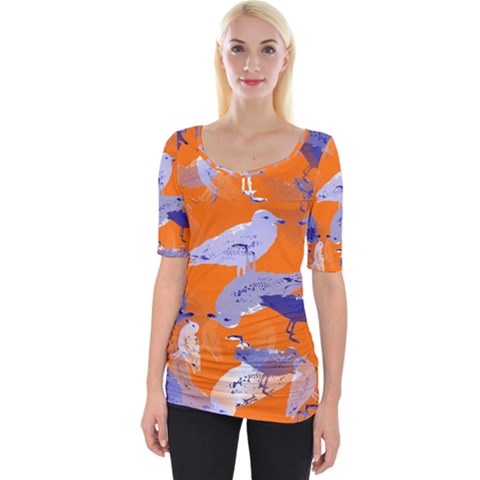 Seagull Gulls Coastal Bird Bird Wide Neckline Tee by Nexatart