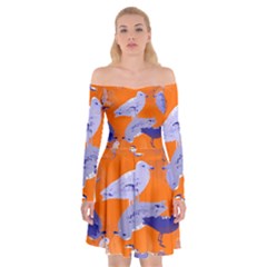 Seagull Gulls Coastal Bird Bird Off Shoulder Skater Dress by Nexatart