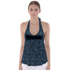 Blue Flower Glitter Look Babydoll Tankini Top by gatterwe