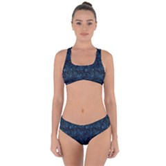 Blue Flower Glitter Look Criss Cross Bikini Set by gatterwe