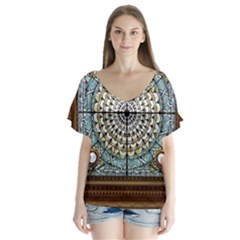 Stained Glass Window Library Of Congress V-neck Flutter Sleeve Top by Nexatart