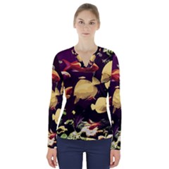 Tropical Fish V-neck Long Sleeve Top