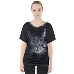 Domestic Cat V-neck Dolman Drape Top by Valentinaart