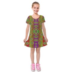 Rainbow Flowers In Heavy Metal And Paradise Namaste Style Kids  Short Sleeve Velvet Dress by pepitasart