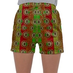 Rainbow Flowers In Heavy Metal And Paradise Namaste Style Sleepwear Shorts by pepitasart