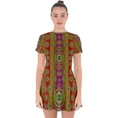 Rainbow Flowers In Heavy Metal And Paradise Namaste Style Drop Hem Mini Chiffon Dress by pepitasart