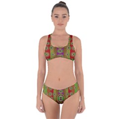 Rainbow Flowers In Heavy Metal And Paradise Namaste Style Criss Cross Bikini Set by pepitasart