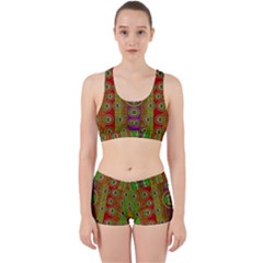 Rainbow Flowers In Heavy Metal And Paradise Namaste Style Work It Out Sports Bra Set by pepitasart