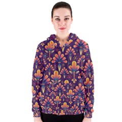 Floral Abstract Purple Pattern Women s Zipper Hoodie by paulaoliveiradesign