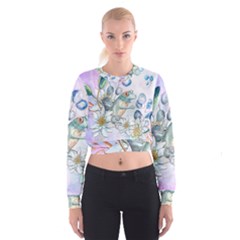 Funny, Cute Frog With Waterlily And Leaves Cropped Sweatshirt by FantasyWorld7