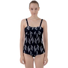 Feather Pattern Twist Front Tankini Set