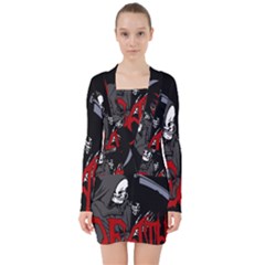 Death - Halloween V-neck Bodycon Long Sleeve Dress