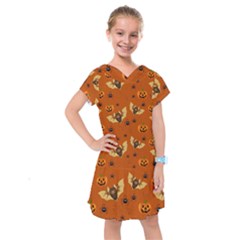 Bat, Pumpkin And Spider Pattern Kids  Drop Waist Dress