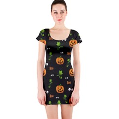 Pumpkins - Halloween Pattern Short Sleeve Bodycon Dress by Valentinaart