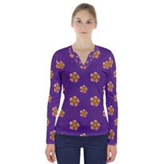 Ditsy Floral Pattern Design V-neck Long Sleeve Top by dflcprints