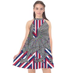 Alternatively Mega British America Dragon Illustration Halter Neckline Chiffon Dress 