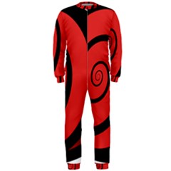 Double Spiral Thick Lines Black Red Onepiece Jumpsuit (men)  by Mariart